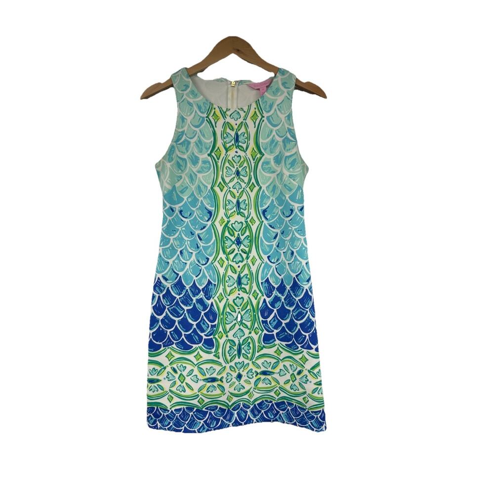Lilly Pulitzer Perla Shift Dress fish Scale Scuba neoprene Beach Preppy XS - Picture 2 of 7